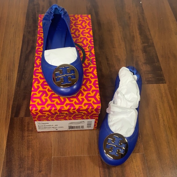 Tory Burch Reva Mestico Blue Nile and Gold Ballet Flats - Picture 10 of 10